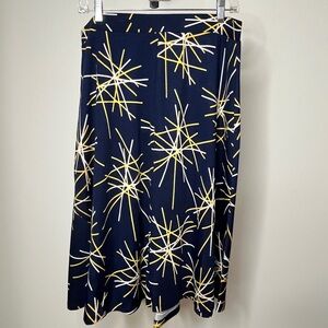 Navy Midi Skirt with Yellow & White Burst Print
